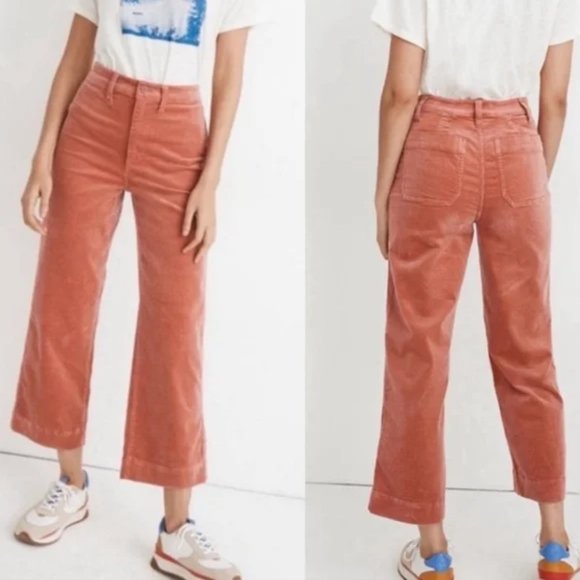 Madewell Pants - Madewell Slim Emmett Wide Leg Crop Pink Corduroy Pants